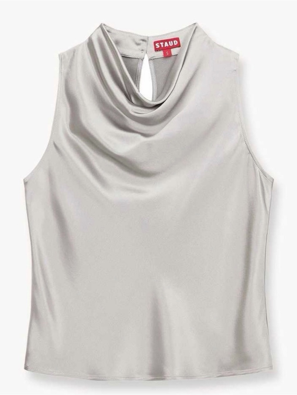 STAUD Silver Satin Cowl-Neck Sleeveless Camisole